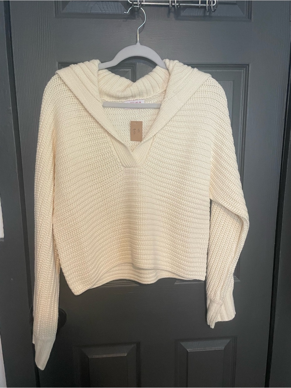 Cream Textured Cowl Neck Sweater - Unbranded